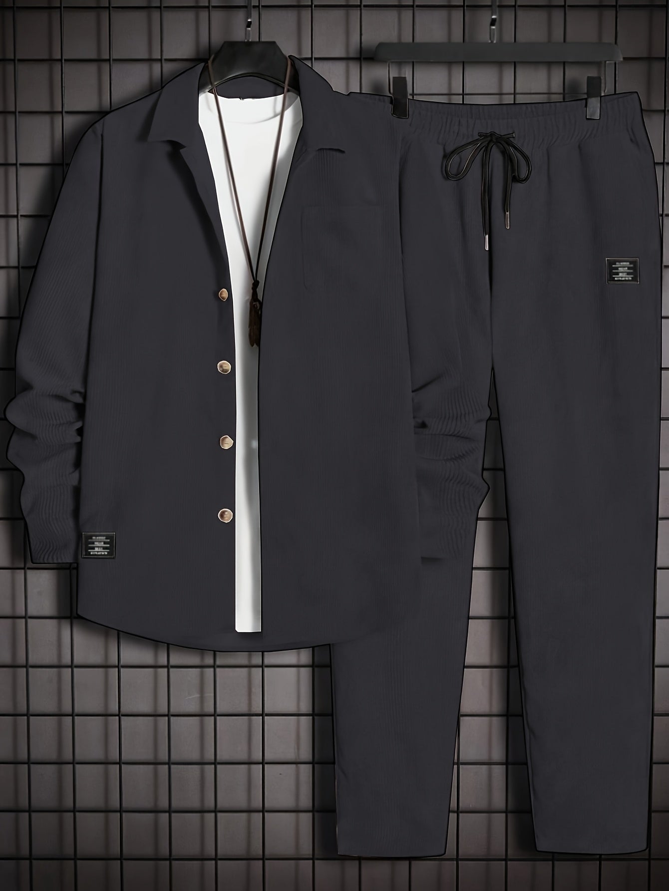 Traje de pana para hombre, otoño e invierno, casual, con solapa, botones, bolsillos, cordón, corte holgado