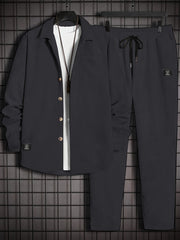 Traje de pana para hombre, otoño e invierno, casual, con solapa, botones, bolsillos, cordón, corte holgado