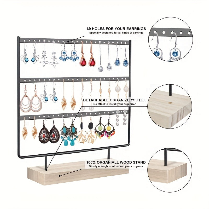 Metal and Wood 3-Tier Jewelry Organizer with Large Storage Capacity