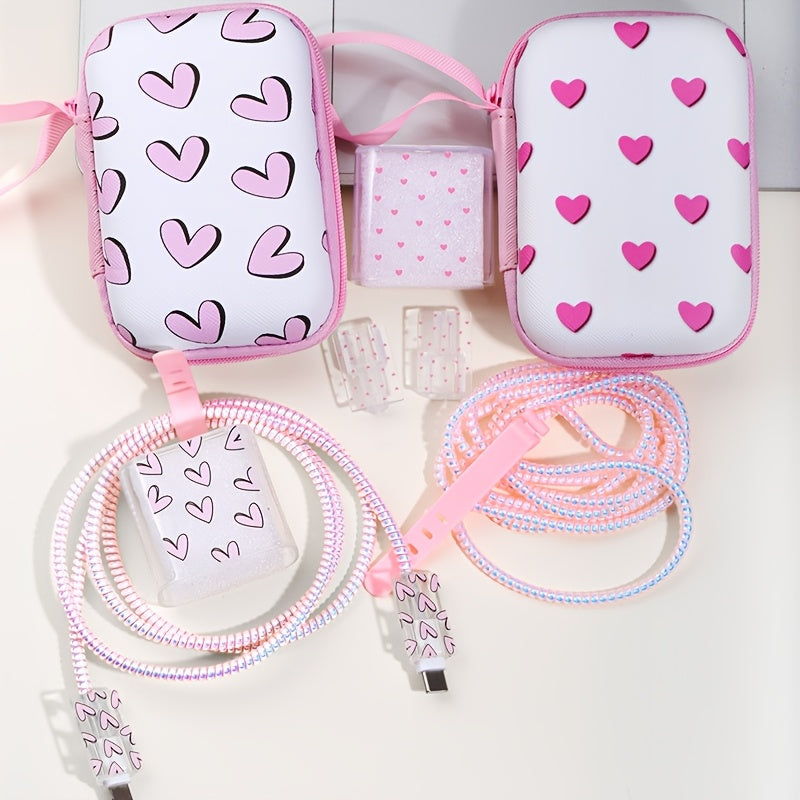 Set of 6 Heart Pattern EVA Cable Management Accessories for iPhone 20W Fast Charging