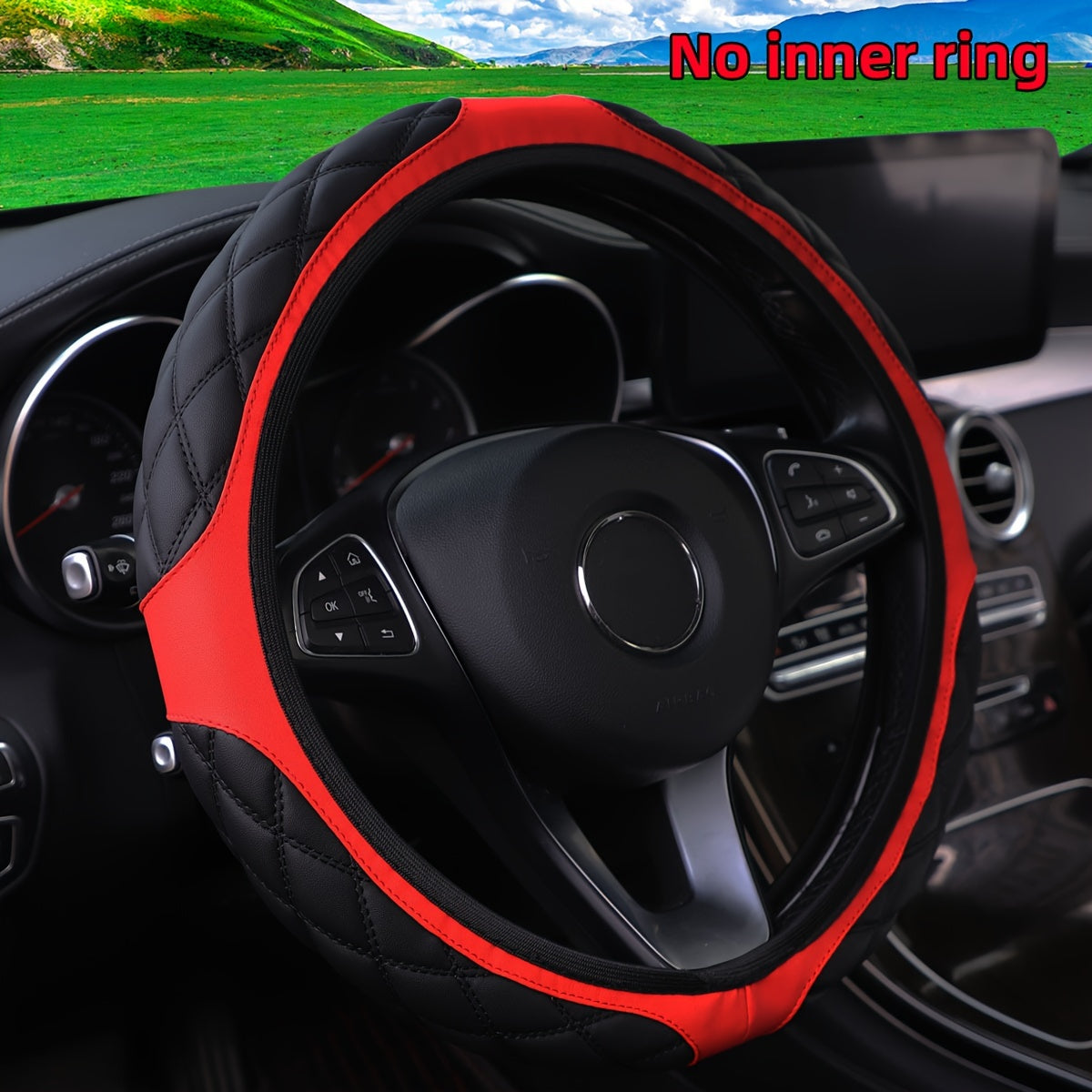 Women's Wear-Resistant PU Leather Steering Wheel Cover 36.83-38.1cm Embroidery