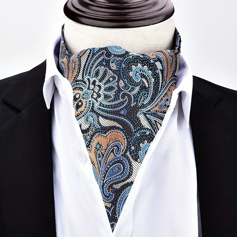 Men's Autumn Winter Double-Layer Paisley Pattern Collared Shirt Scarf for Casual Formal