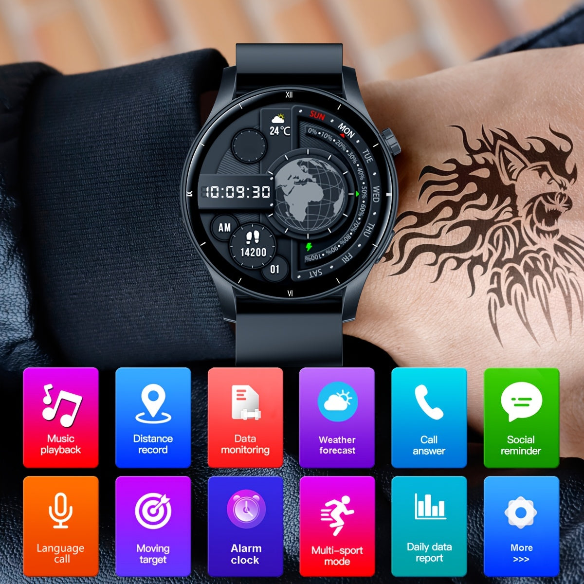 Men's Smartwatch Touch Screen Wireless Connectivity 1.39 Inch Silicone Band