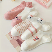 Women's Ankle Socks 5 Pairs Cartoon Cat Print Breathable Polyester Spandex Knit
