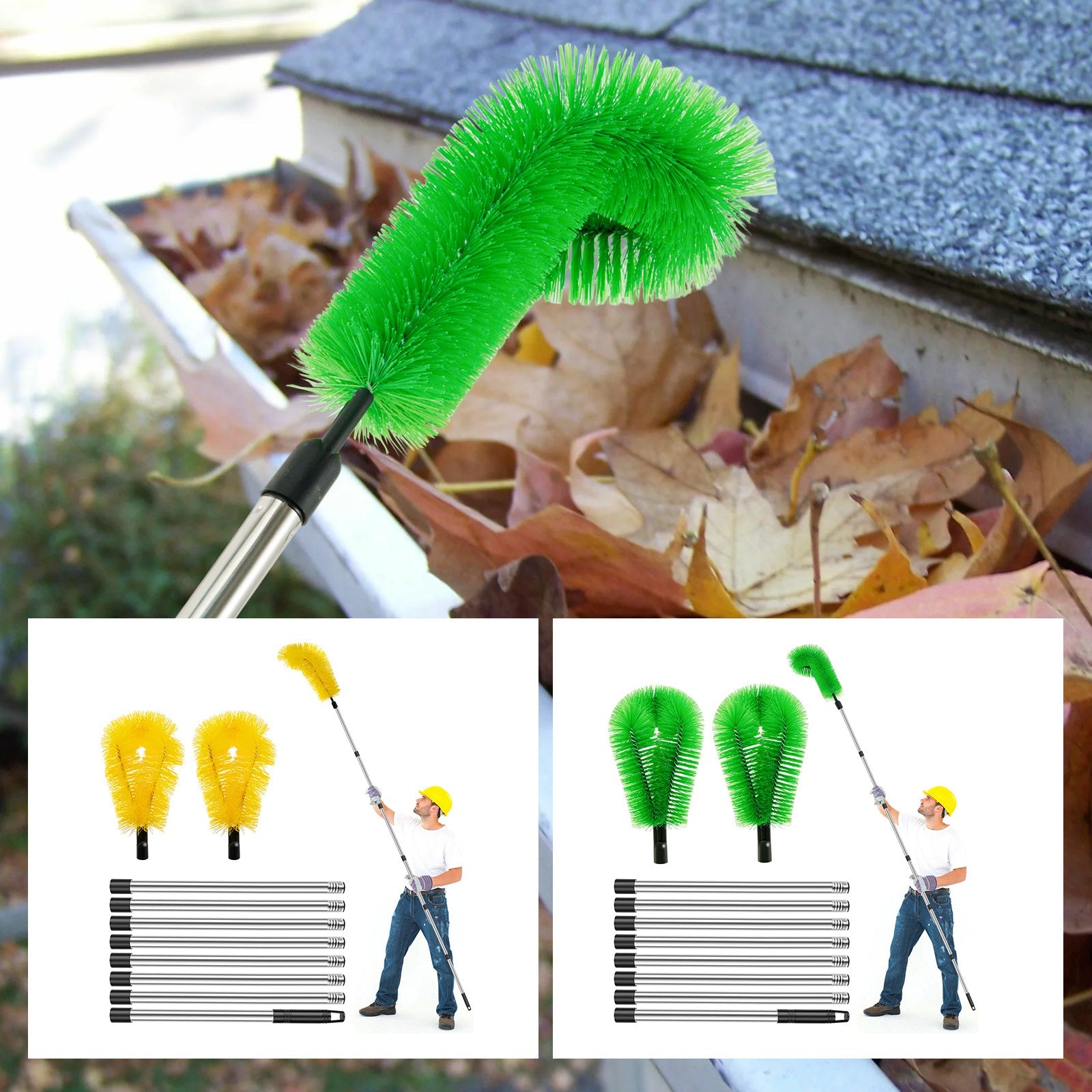 Telescopic Gutter Cleaning Brush Set with Extendable Pole for Debris Removal