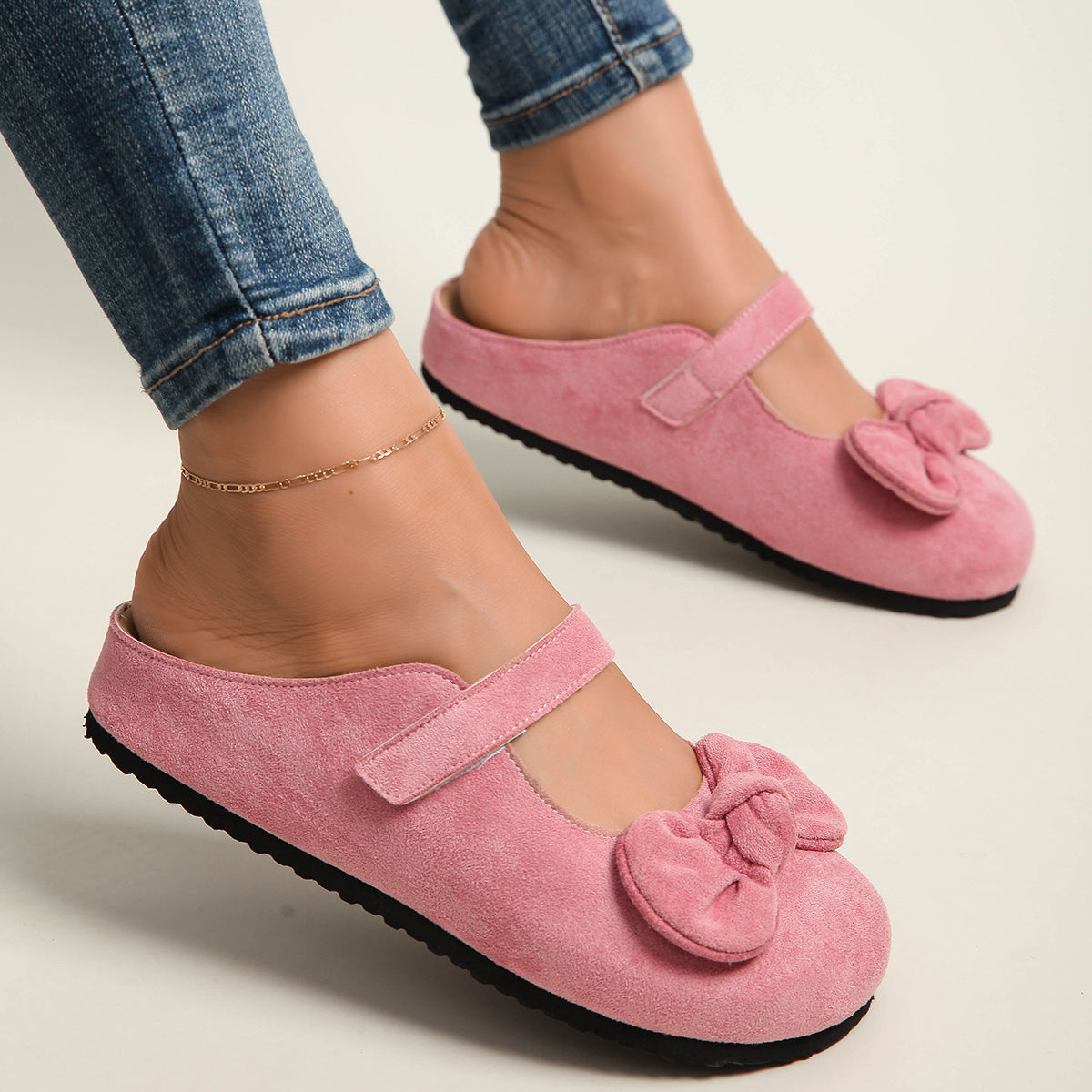 Women's Slip-On Mules with Cushioned EVA Soles and Bow - All-Season Casual Shoes