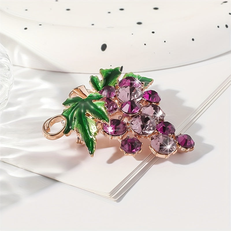 Purple Grape Brooch with Rhinestones Alloy Irregular Design for Ladies