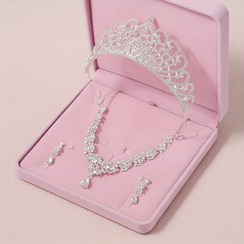 Conjunto de corona de novia con collar y pendientes, accesorios de joyería