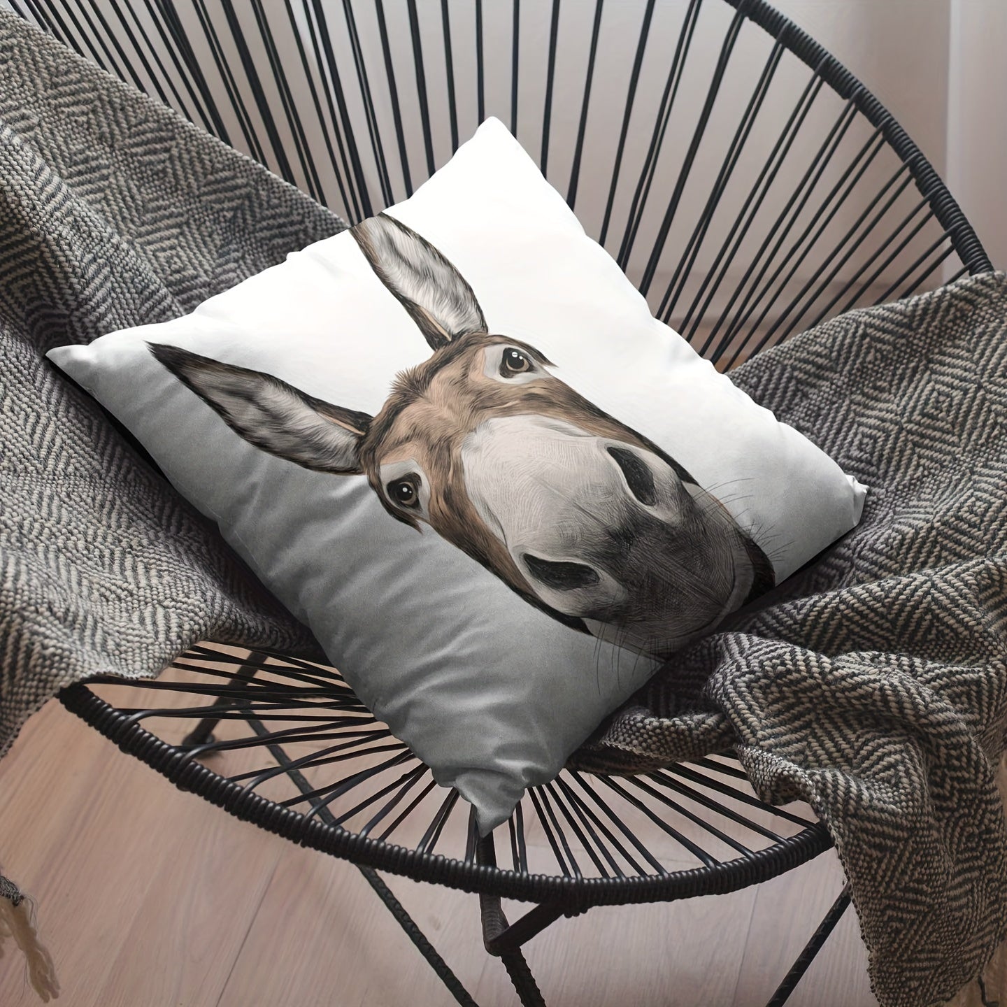 45.72x45.72 см Очаровательная подушка с изображением лица осла в деревенском стиле - квадратный декоративный чехол с молнией для дивана, кровати, патио и автомобиля