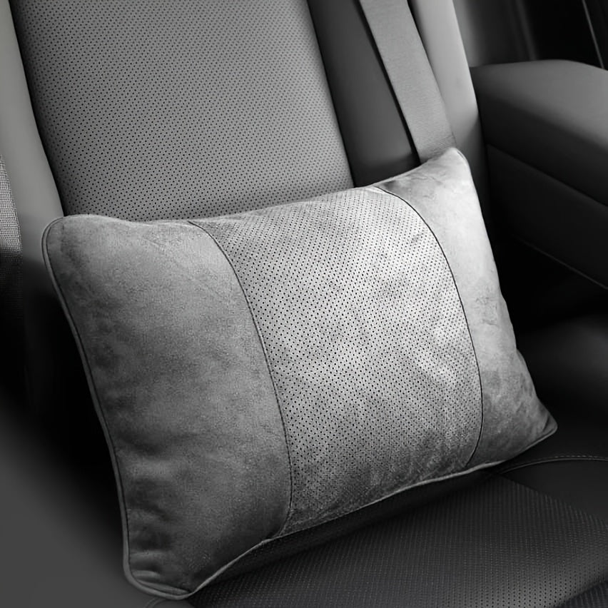 Universal Suede Headrest and Lumbar Support Combo Breathable Ergonomic Pillow Set