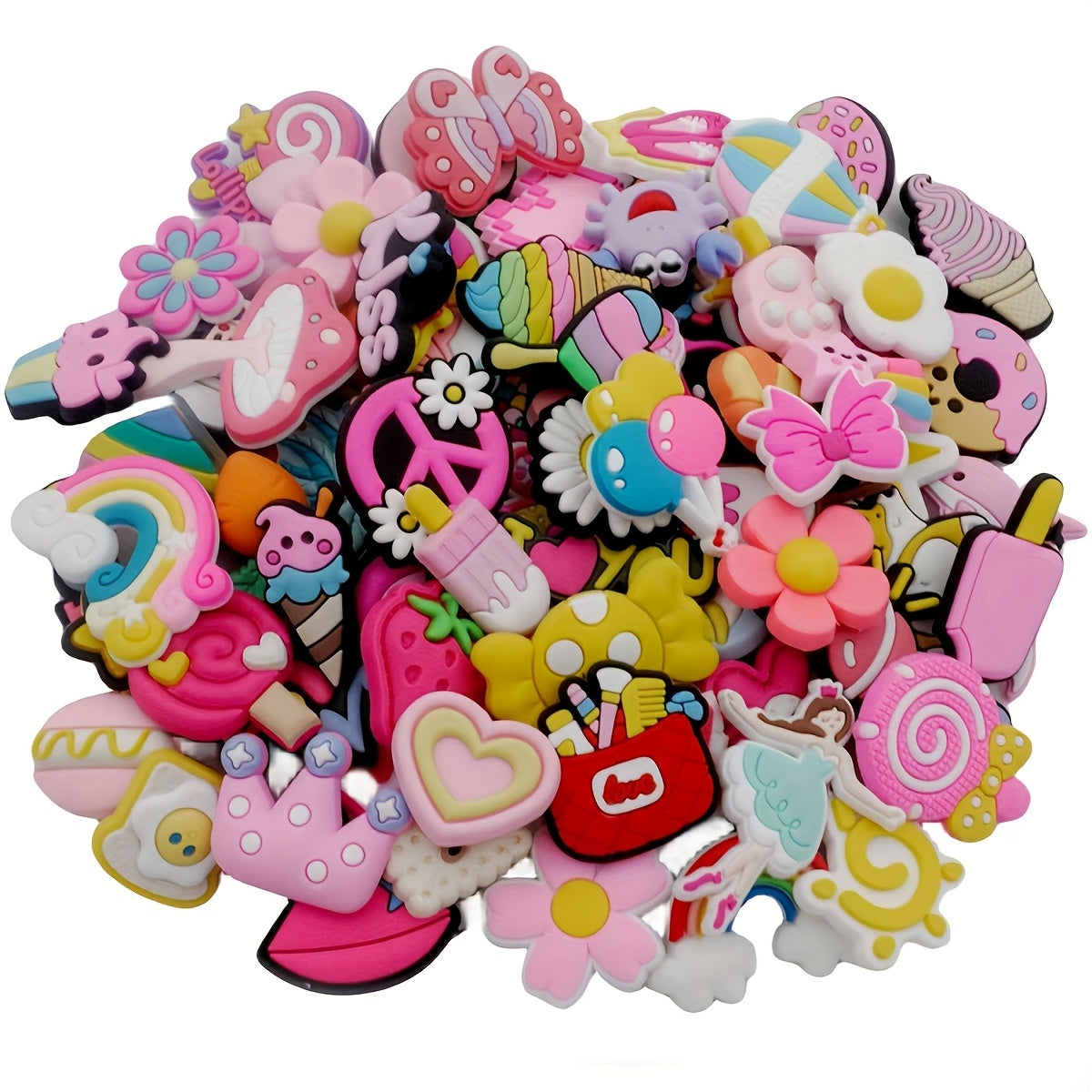 Pink PVC Shoe Decorations for Girls, DIY Craft Accessories, 20/30/50 pcs