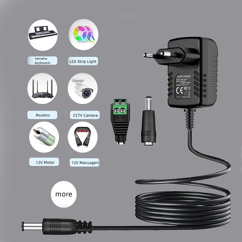 12V 1A Power Adapter for CCTV Cameras LED Lights Routers Black European Plug