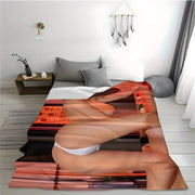 Soft and Cozy Flannel Throw Blanket with Blonde Model Design for Living Room Bedroom Outdoor Camping