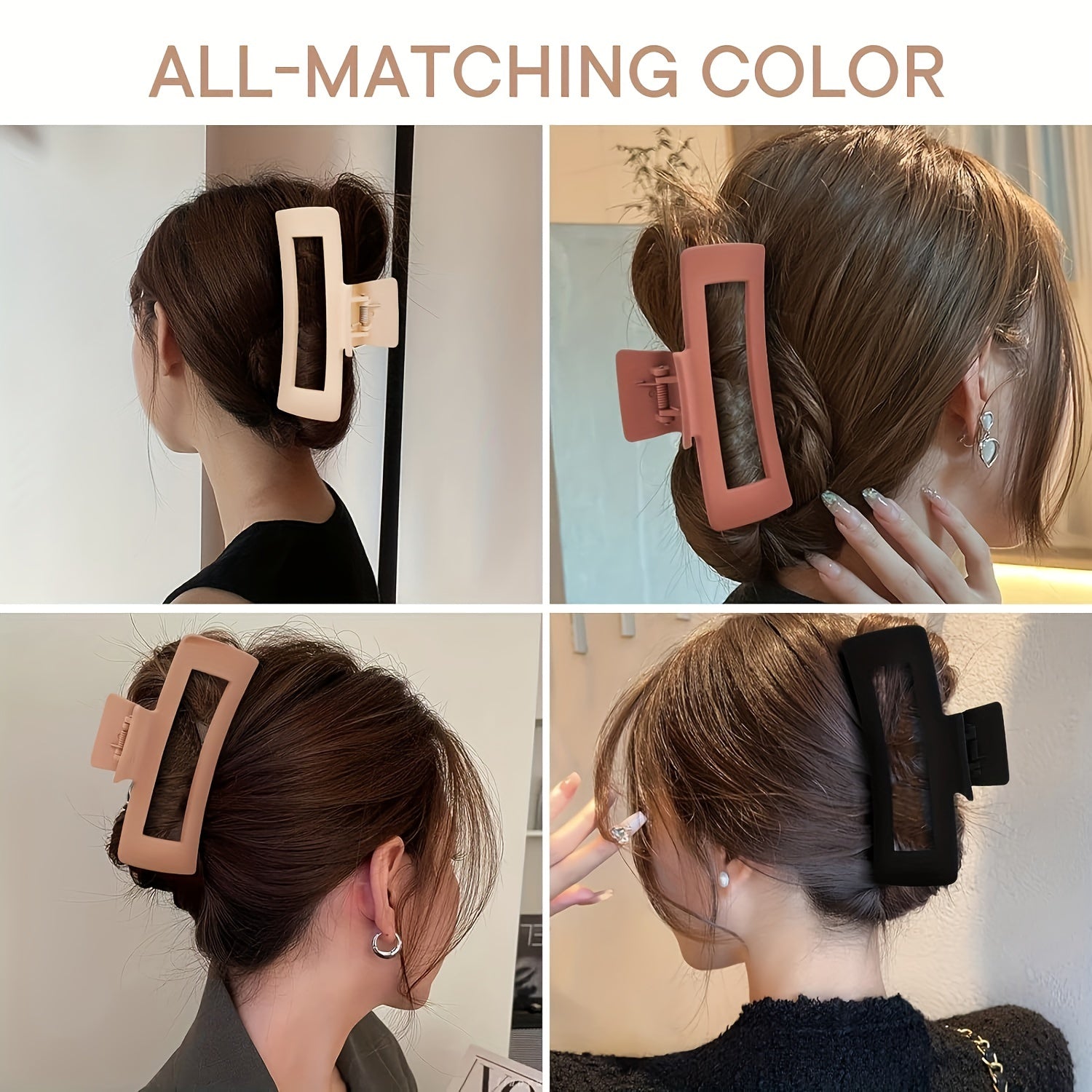 Set of 4 Large Square Hair Claw Clips for Women and Girls Solid Color Hollow Design