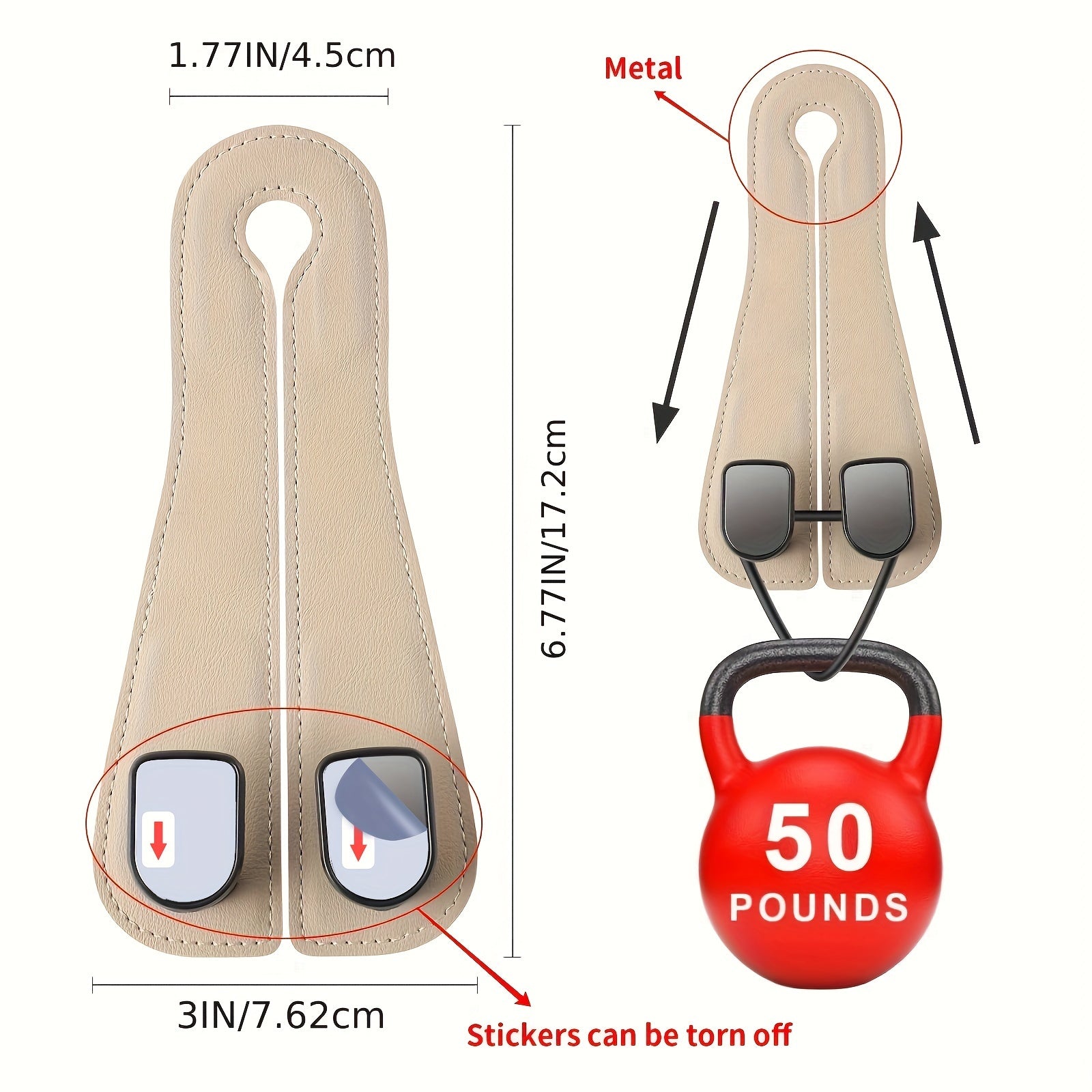 2pcs Beige PVC Car Headrest Hooks Double Hook Design for Purses Bags