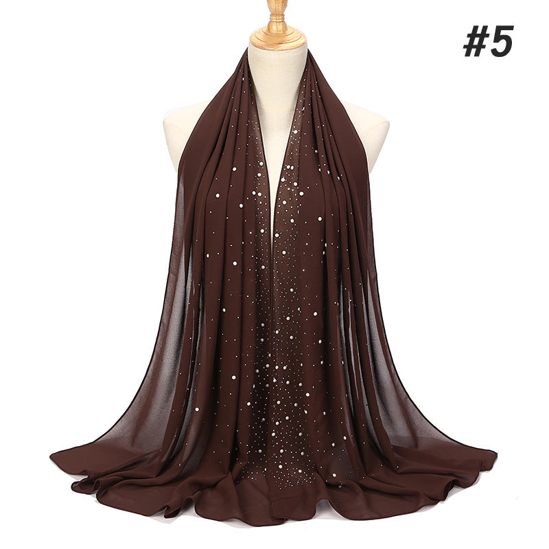 Women’s Shimmery Faux Diamond Chiffon Scarf Bubble Shawl Solid Color Breathable Sun Protection