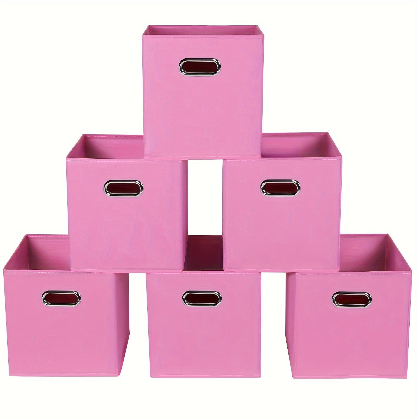 Juego de 6 cestas de tela plegables con asas en diseño de cubo en negro, azul y crema