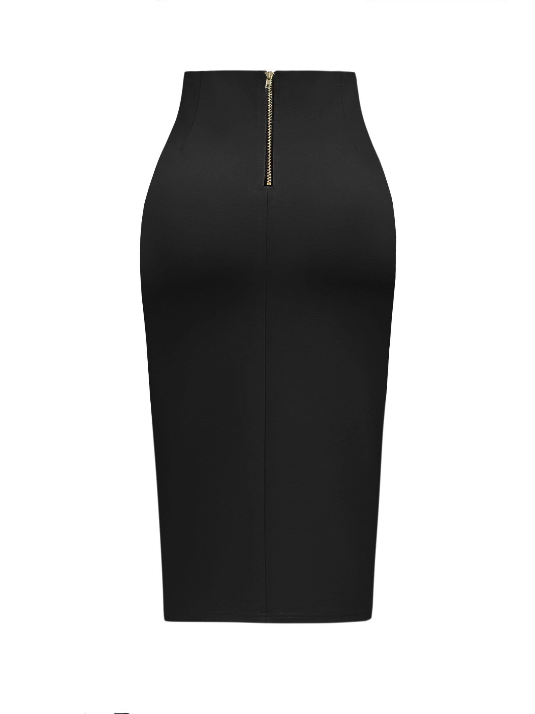 Women's Black Midi Skirt with High Waist and Side Slit Stretchy Rayon Blend for Spring Summer