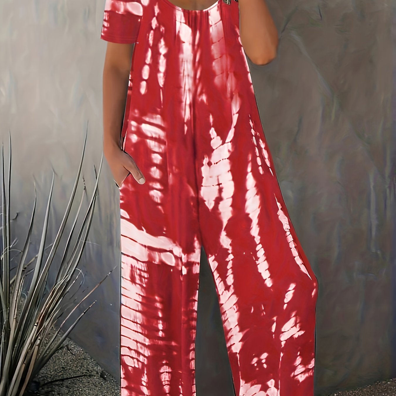 Women's Printed Wide-Leg Jumpsuit With Pockets Casual Summer