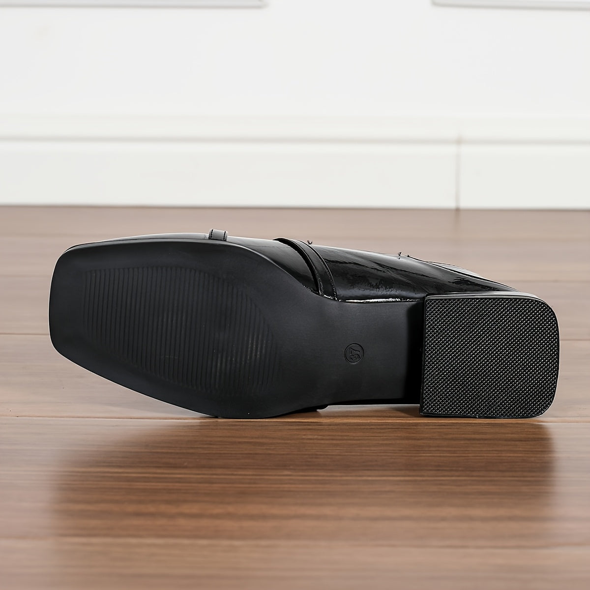 Women's Square Toe Loafers With Ankle Strap Black Synthetic Low Heel