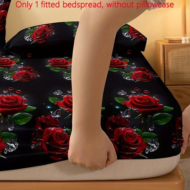 Brushed Fitted Sheet Deep Pocket 3D Red Rose Print Soft Bedding for Bedroom