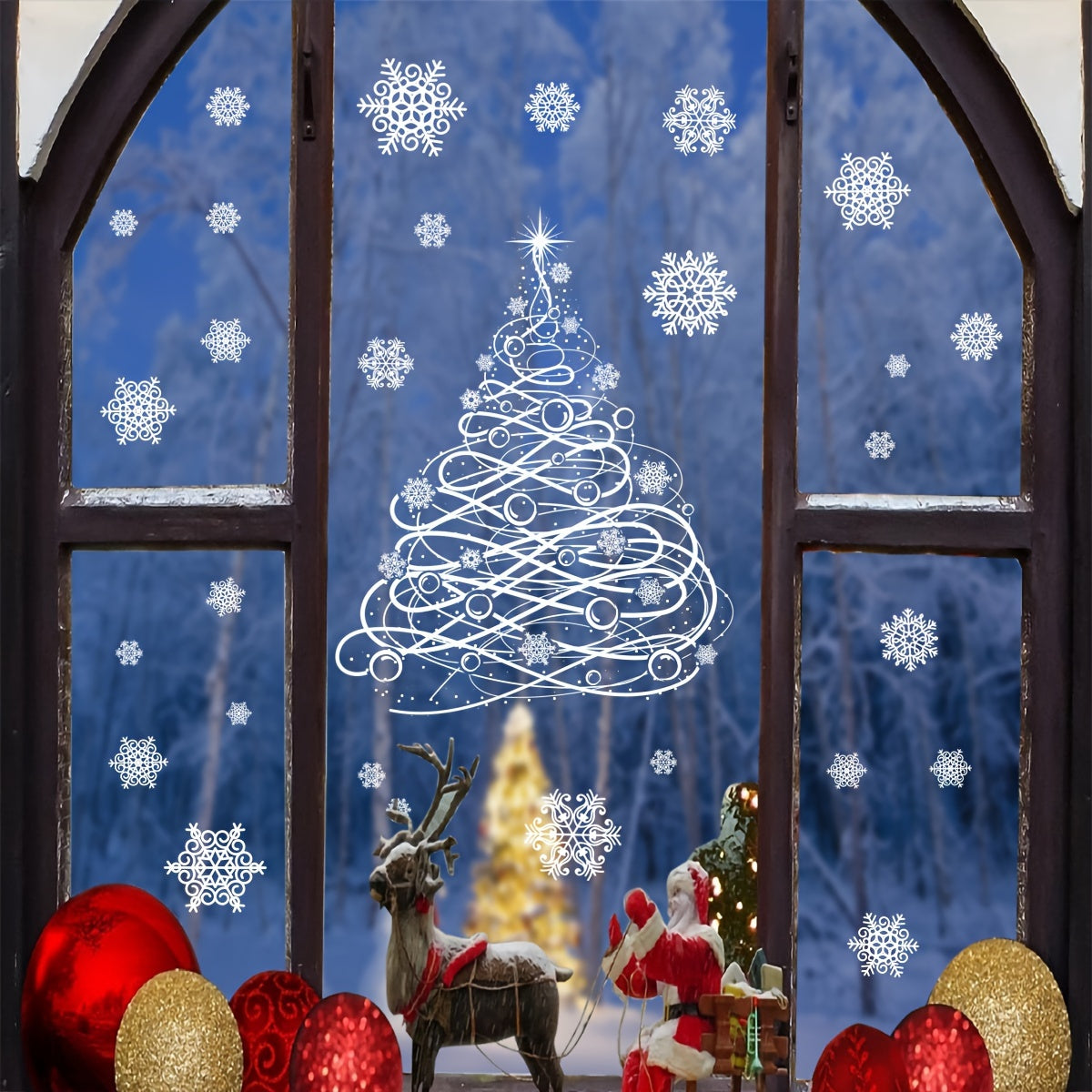 Christmas Cheer Window Clings Snowflake Design Self-Adhesive PVC Decor