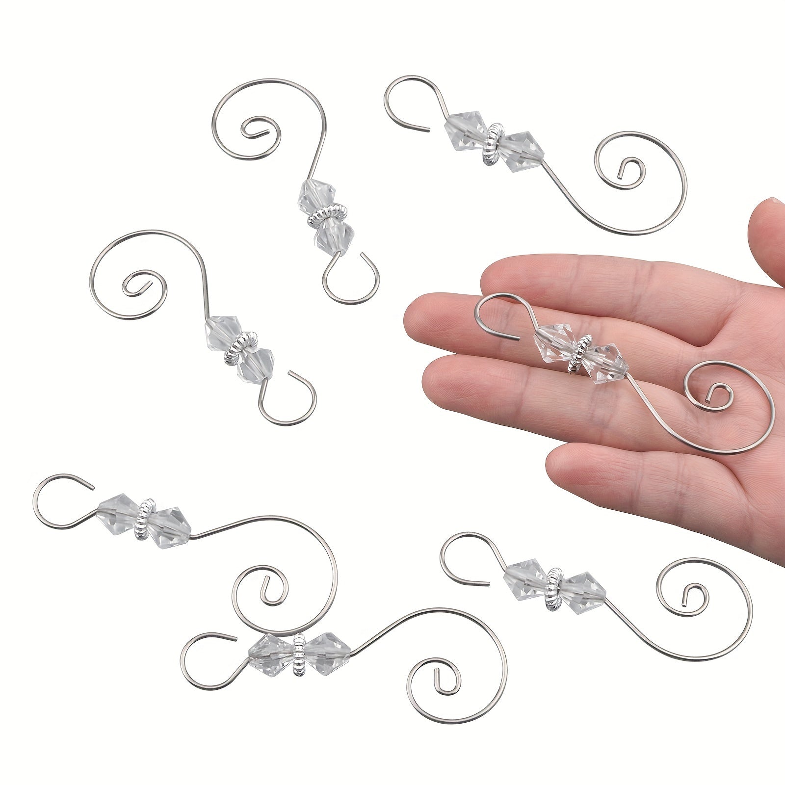 30pcs Silvery S-Shaped Ornament Hooks with Crystal Beaded Swirl for Christmas Tree