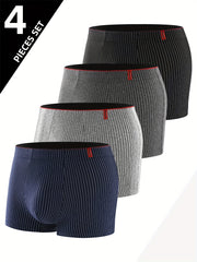 4-Pack Erkaklar uchun Chiziqli Bokser Shortlari, nafas oladigan, cho'ziluvchan polyester to'qima materialidan tayyorlangan, 92% polyester va 8% spandeksdan iborat, engil va qulay moslashuvchanlik uchun.