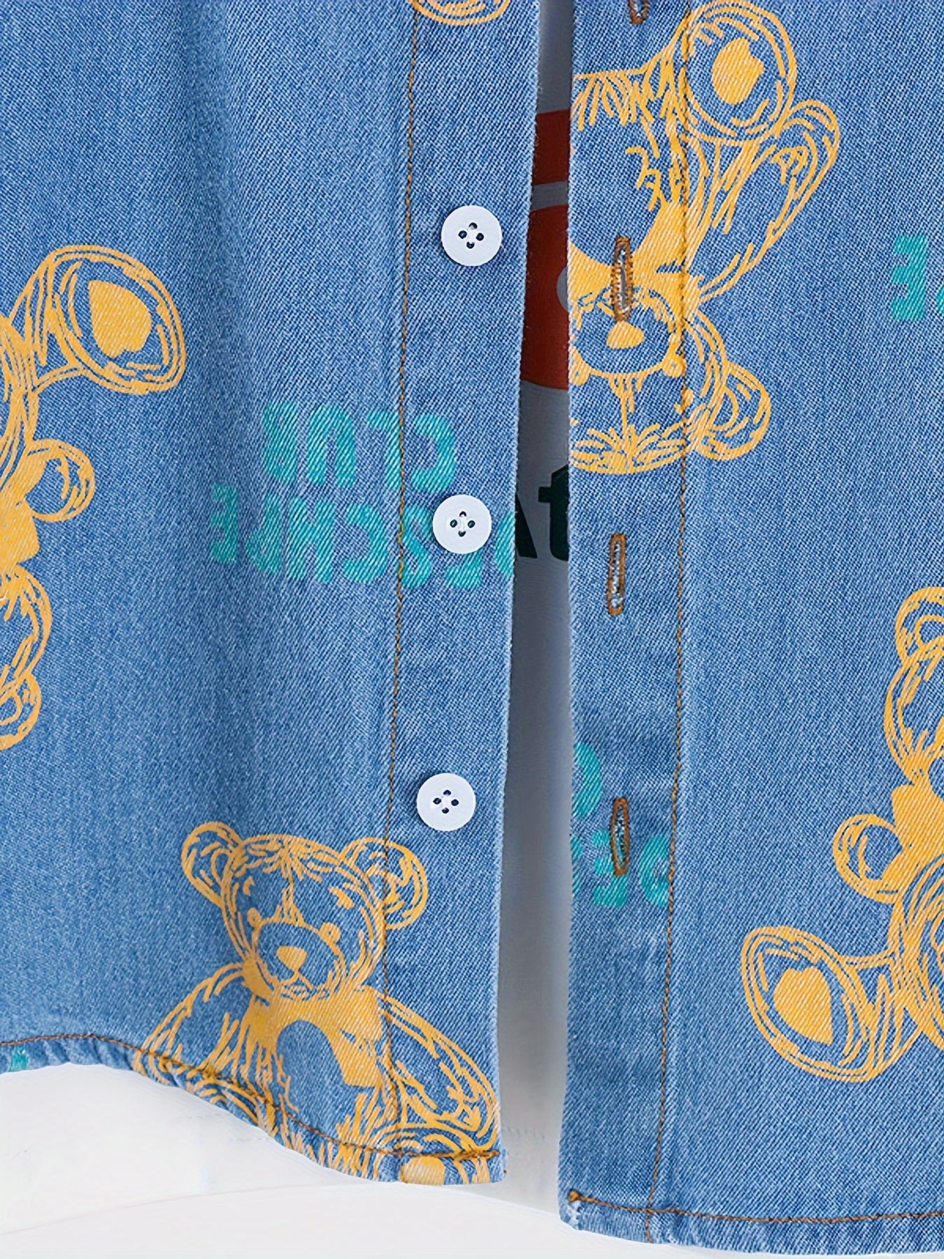 Kids Boys Summer Denim Set 2pcs Bear Graphic Short Sleeve Shirt and Shorts