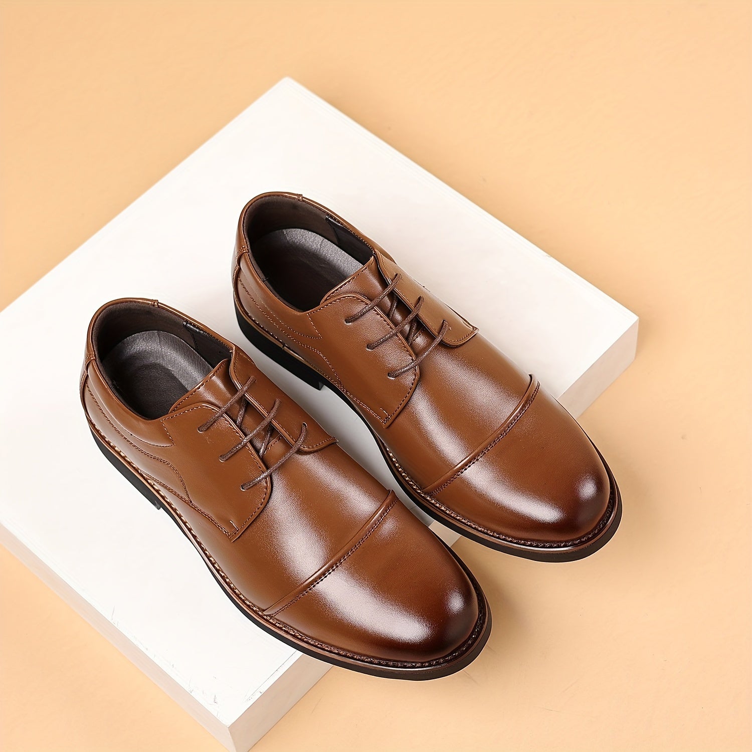 Men's Casual Leather Lace-Up Shoes for Business and Walking Durable Soft Soles
