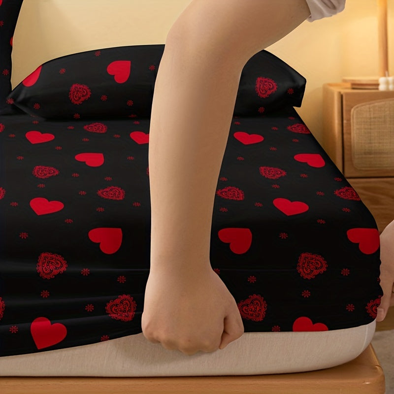 Sábana ajustada con estampado de amor rojo para dormitorio, habitación de invitados, habitación de estudiantes, suave y cómoda, con bolsillo profundo