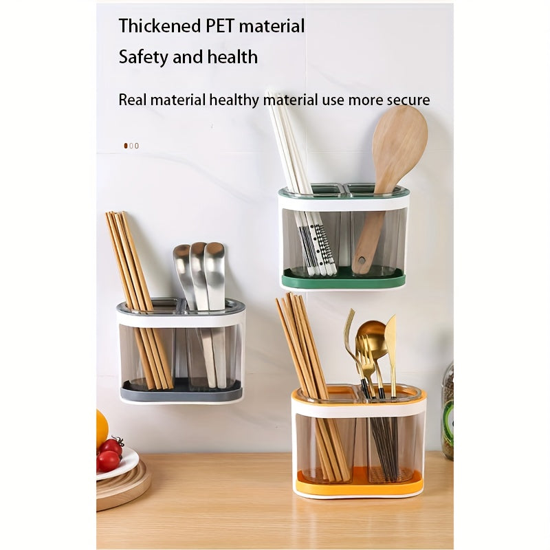 Wall-Mounted Kitchen Utensil Organizer with Drainage, Drill-Free Chopstick Holder