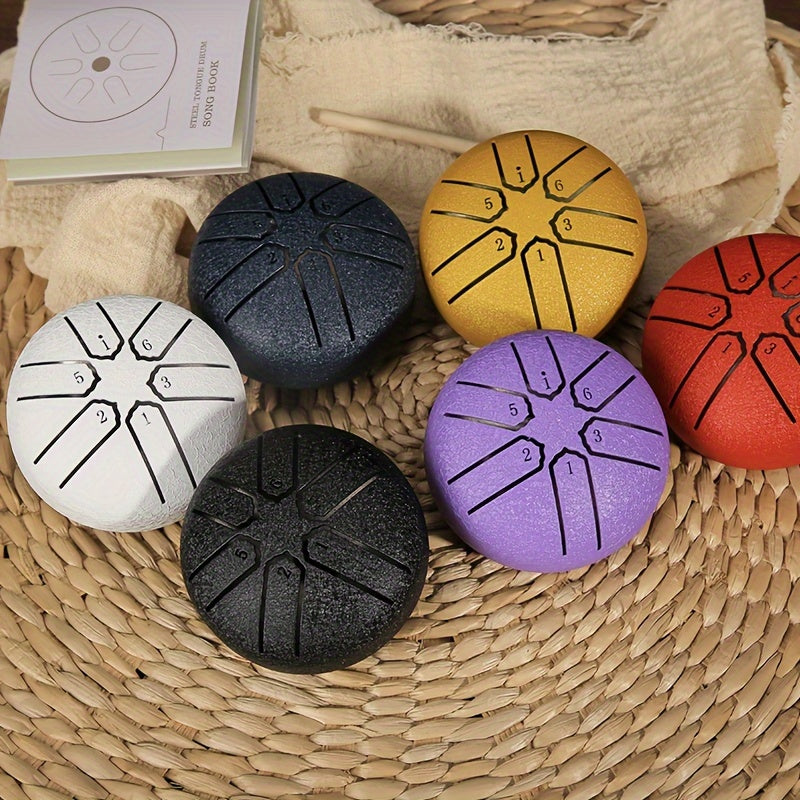 Portable Steel Tongue Drum 3-Inch 6 Tones for Stress Relief Meditation Music Notes