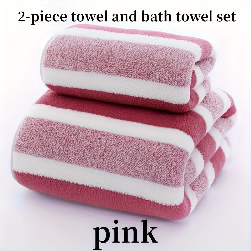 Luxurious Cotton Bath Towel Set with Modern Stripes, Quick-Drying, Absorbent