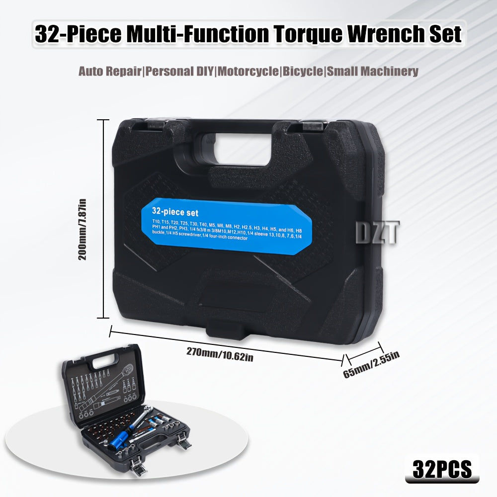 32PCS Turntable Wrench Set Chrome Vanadium Steel Ratchet 1/4-Inch Durable Tools