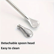 Set of 3 Stainless Steel Straws with Spoons, Cleaning Brush, and Filter