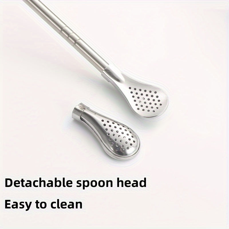 Set of 3 Stainless Steel Straws with Spoons, Cleaning Brush, and Filter