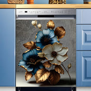 2D Flat Golden Blue White Lotus Flower Dishwasher Door Cover Sticker for Iron Surface Decoration