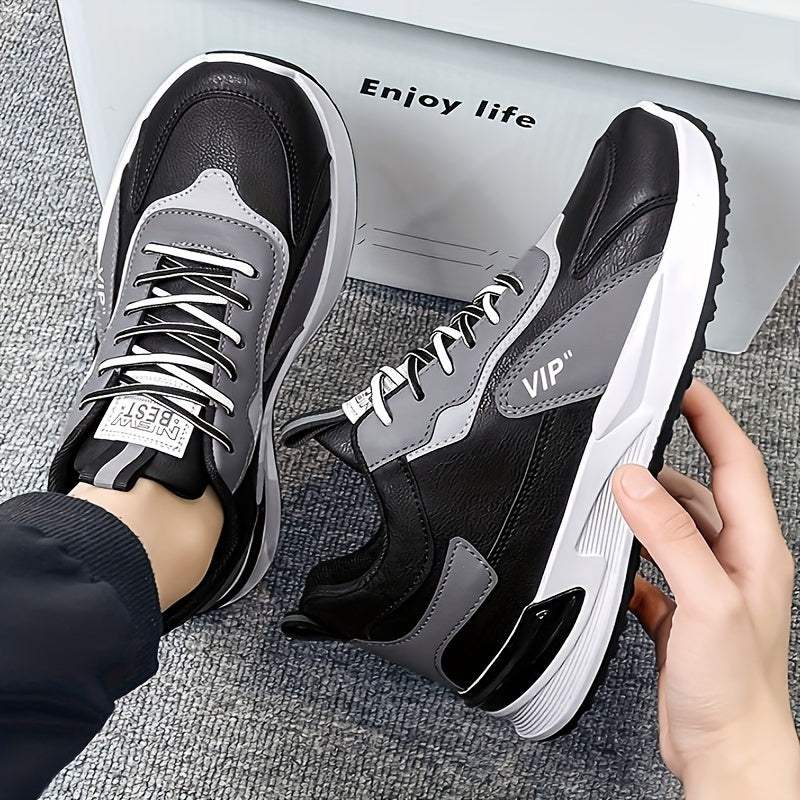 Erkaklar uchun vintage sport krossovkalari, tasodifiy eski maktab uslubi, havo yostiqchasi, nafas oladigan astar, mustahkam PU yuqori qismi, PVC taglik va har kuni qulaylik uchun pastki dizayn.