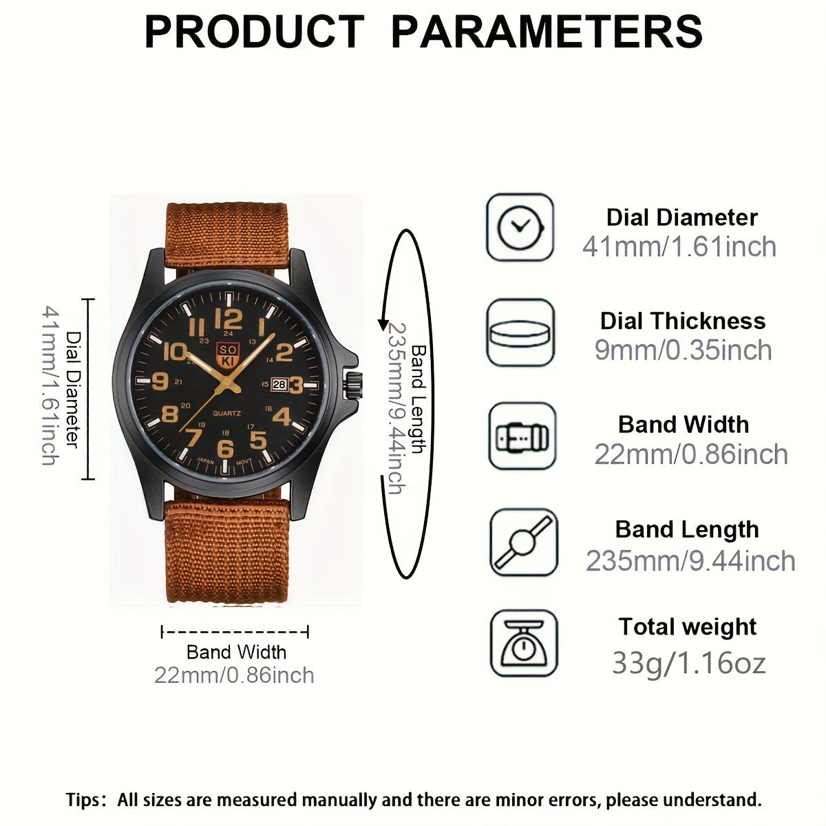 Reloj deportivo de cuarzo con correa de nylon para hombre con pantalla de fecha