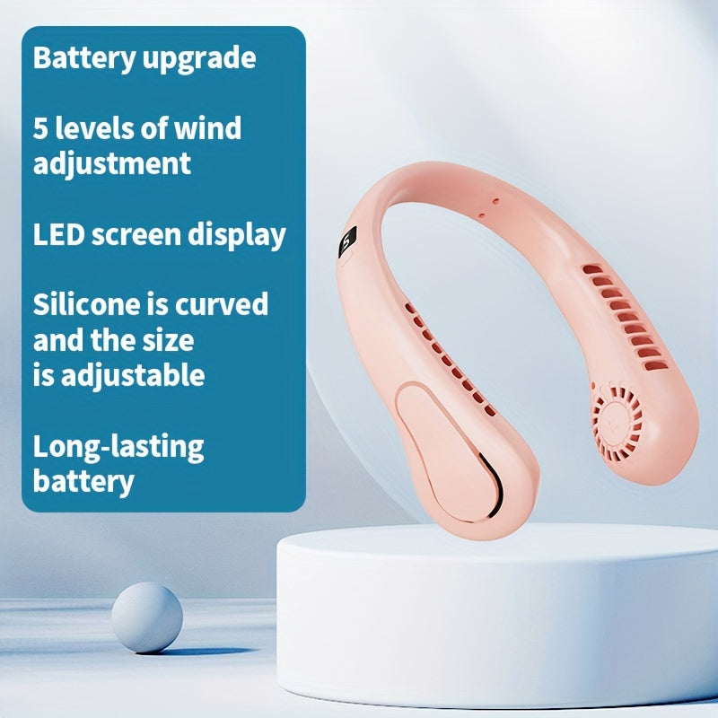 Portable Neck Fan USB Rechargeable 5 Speeds High-Velocity Cooling Silent Operation Travel Camping Gift