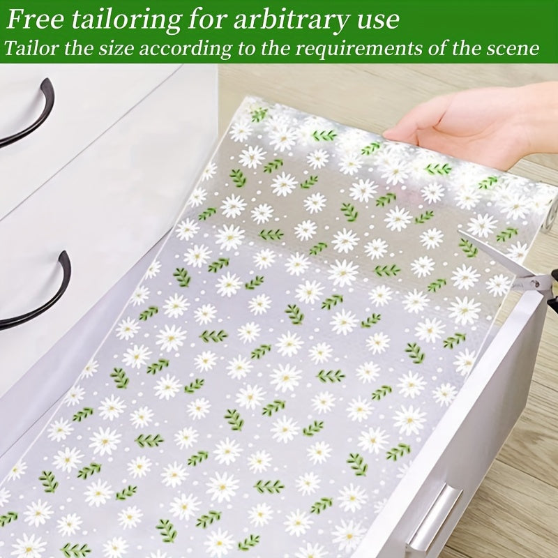 Daisy Pattern Waterproof Oil Stain Resistant Shelf Liner for Kitchen Cabinets Drawers