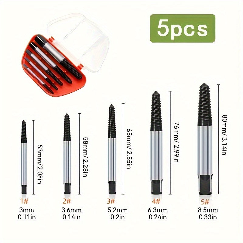 6-Piece Metal Screw Extractor Set for Broken Bolts and Damaged Screws