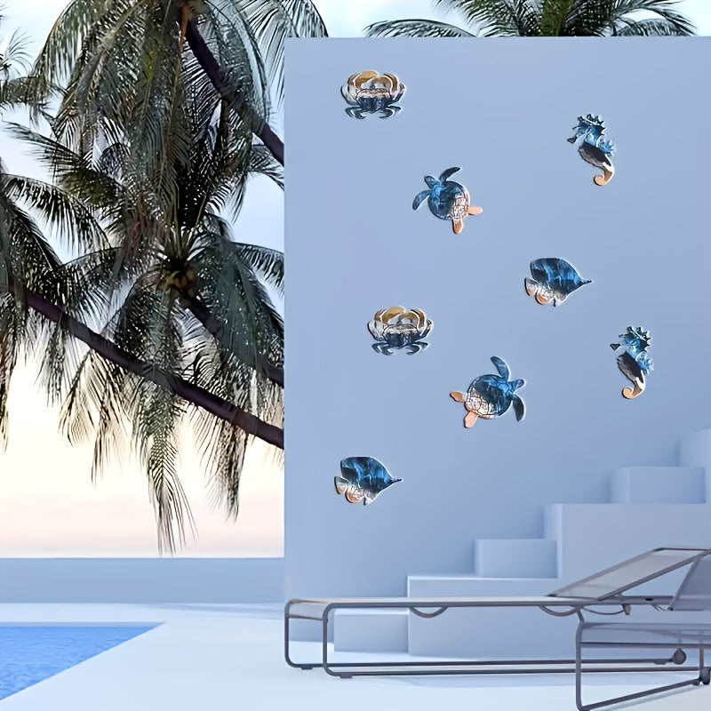 Metal Ocean Creatures Wall Art Sea Turtles Crabs Seahorses Swordfish Outdoor Decor