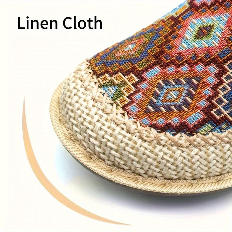 Women's Geometric Linen Mules with Round Toe Non-slip Flat Shoes