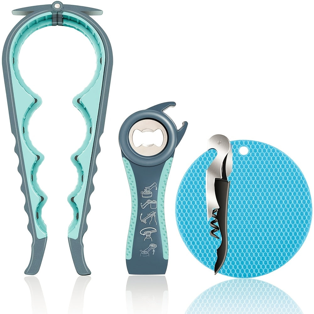 Set of 4 Multi-Function Stainless Steel and Plastic Kitchen Tool Set with Comfort Grip Handles