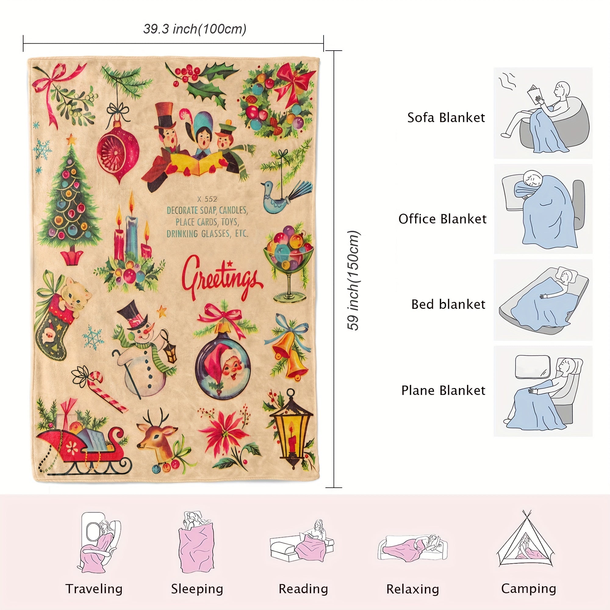 Cozy Flannel Throw Blanket for Couch Bed and Office Decor