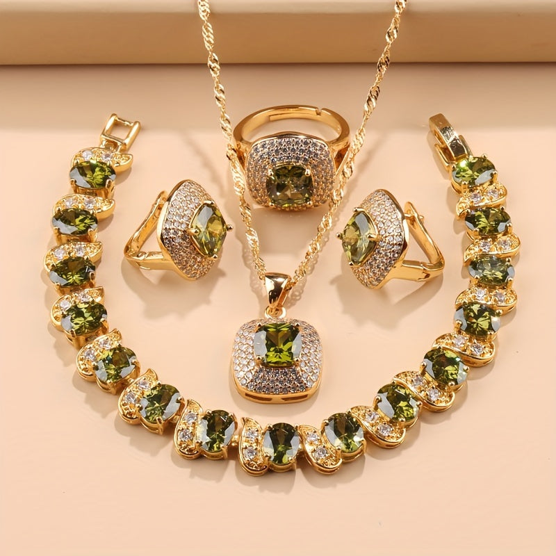 Women’s Jewelry Set with Square Earrings Rings Necklace Bracelets for Weddings and Parties