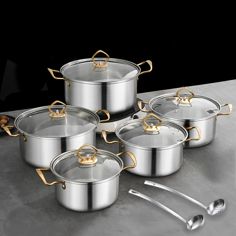 Noxud qozon to'plami - 12 dona - Qalin dizayn - Ikkita tutqich - Yorqin qoplama - Uy va tijorat foydalanishi uchun ideal