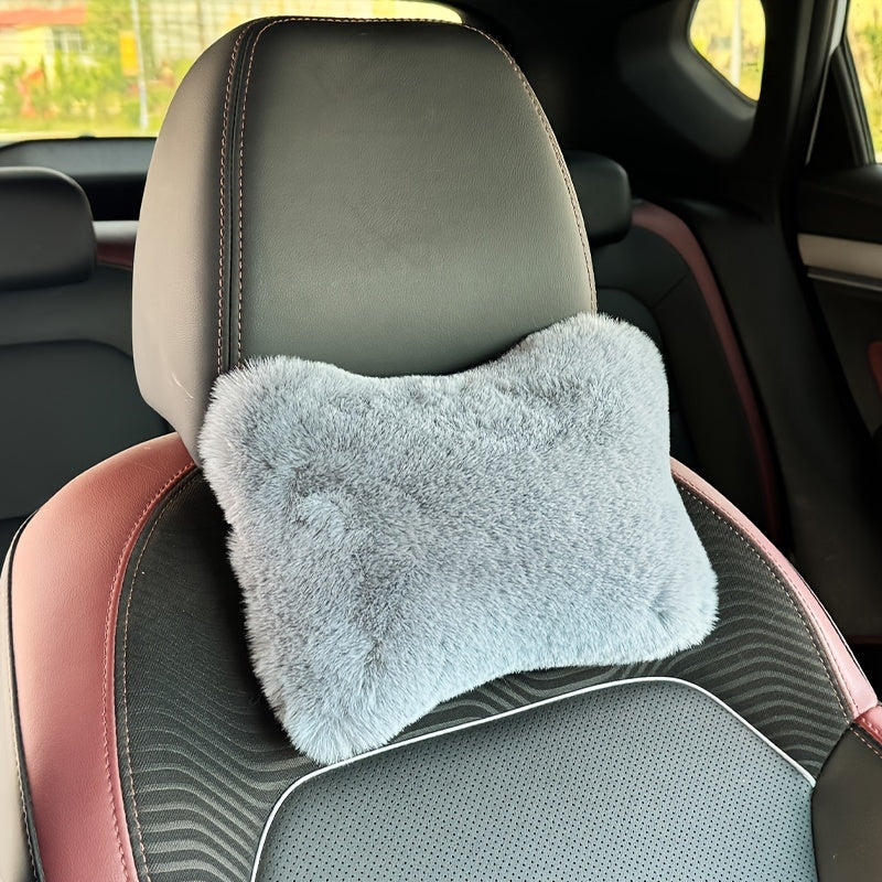 Car Headrest and Lumbar Pillow Pink Plush All-Season Neck and Lower Back Support